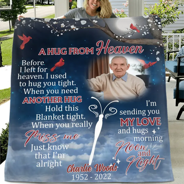Personalized Memorial Quilt/Fleece Throw Blanket - Upload Photo - Memorial Gift Idea For Family Member - I'm Sending You My Love & Hugs
