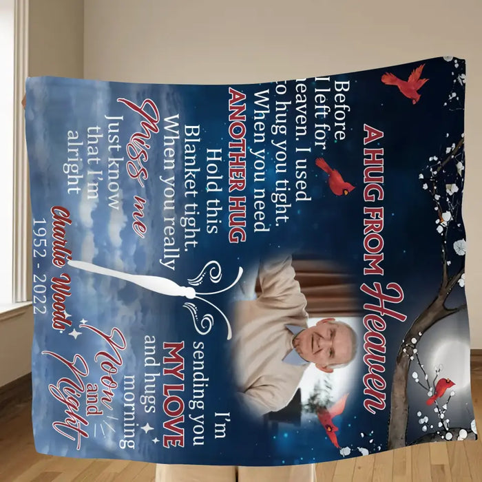 Personalized Memorial Quilt/Fleece Throw Blanket - Upload Photo - Memorial Gift Idea For Family Member - I'm Sending You My Love & Hugs