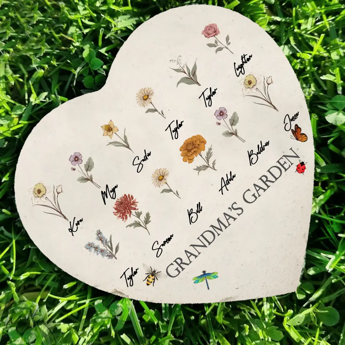 Personalized Grandma's Garden Heart Lithograph - Mother's Day Gift Idea For Grandma/Mother - Up to 12 Kids