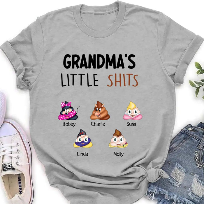 Personalized Funny Shirt/Hoodie - Gift Idea For Mom/Dad/Grandpa/Grandma - Up to 5 Kids - Grandma's Little Shits