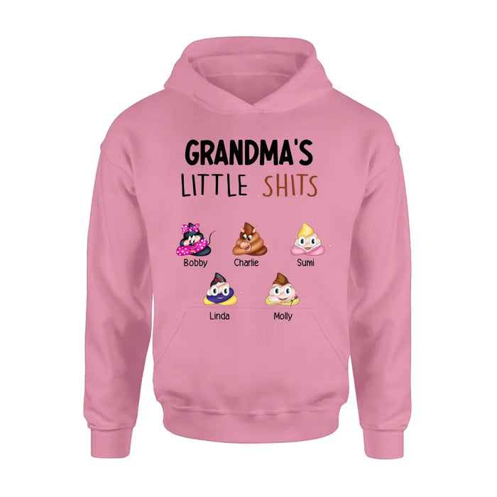 Personalized Funny Shirt/Hoodie - Gift Idea For Mom/Dad/Grandpa/Grandma - Up to 5 Kids - Grandma's Little Shits