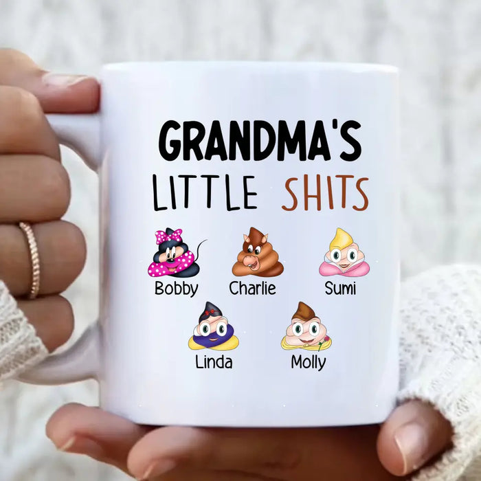 Personalized Funny Coffee Mug - Gift Idea For Mom/Dad/Grandpa/Grandma - Up to 5 Kids - Grandma's Little Shits