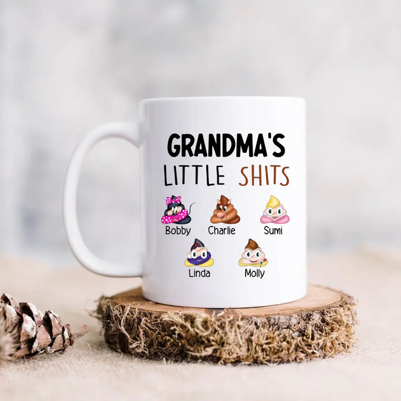 Personalized Funny Coffee Mug - Gift Idea For Mom/Dad/Grandpa/Grandma - Up to 5 Kids - Grandma's Little Shits