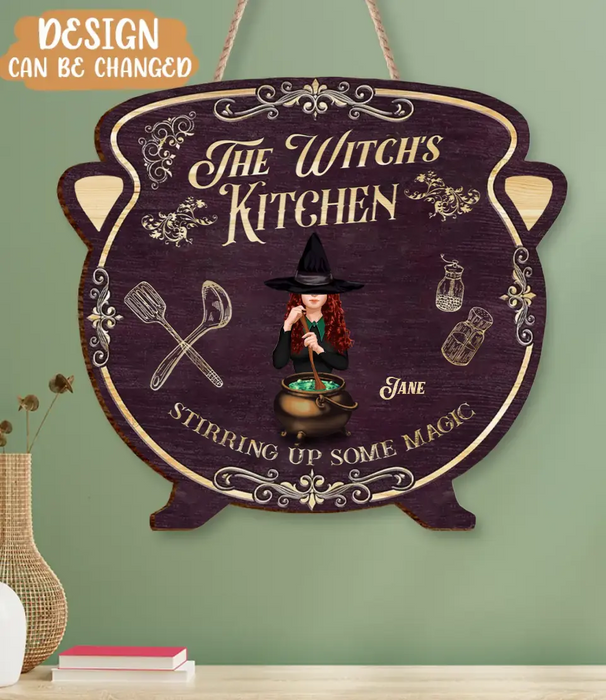 Personalized Witch's Kitchen Cauldron Shape Wooden Sign - Gift Idea For Witch Lover/Kitchen Decoration - The Witch's Kitchen Stirring Up Some Magic