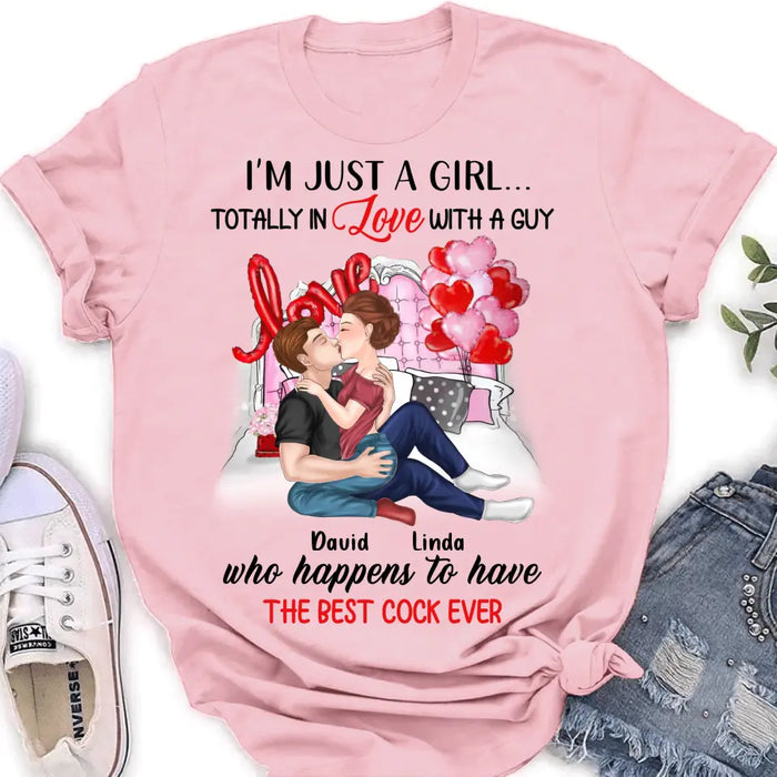 Personalized Couple Shirt/Hoodie - Gift Idea For Husband From Wife/Couple Gift/Valentine's Day - I'm Just A Girl...Totally In Love With A Guy