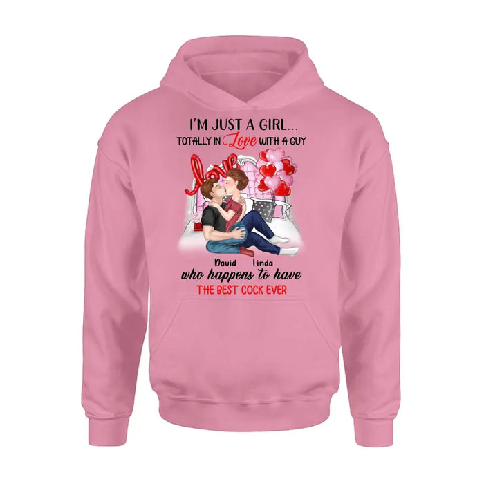 Personalized Couple Shirt/Hoodie - Gift Idea For Husband From Wife/Couple Gift/Valentine's Day - I'm Just A Girl...Totally In Love With A Guy
