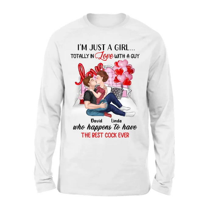 Personalized Couple Shirt/Hoodie - Gift Idea For Husband From Wife/Couple Gift/Valentine's Day - I'm Just A Girl...Totally In Love With A Guy
