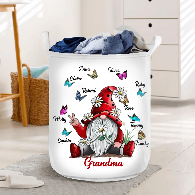 Personalized Grandma Mom Gnome Foldable Laundry Basket - Gift Idea For Grandma/Mother's Day - Up to 10 Kids