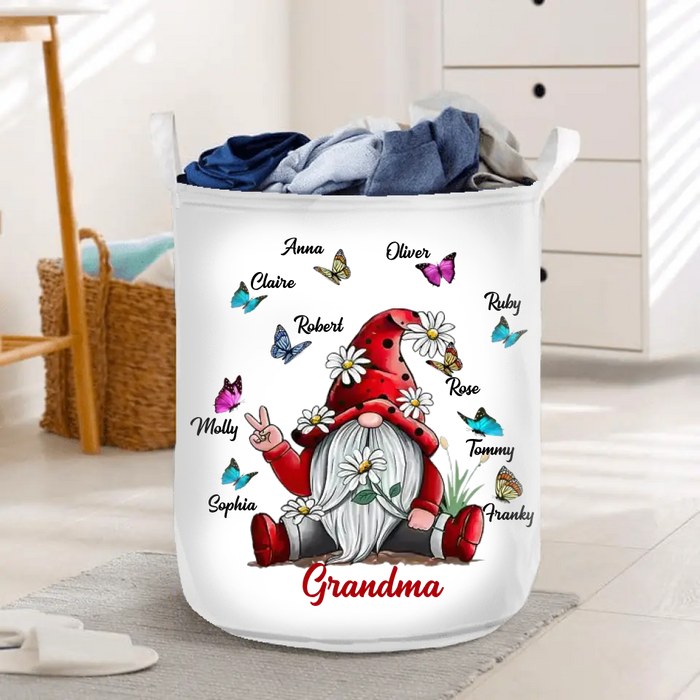 Personalized Grandma Mom Gnome Foldable Laundry Basket - Gift Idea For Grandma/Mother's Day - Up to 10 Kids