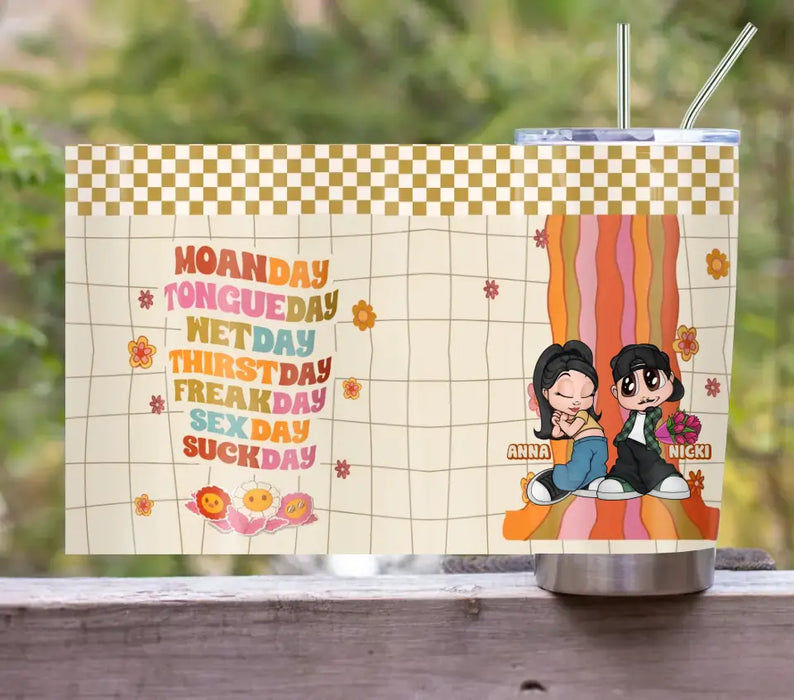 Personalized Couple Tumbler - Gift Idea For Him/Her/Couple/Valentine's Day - Moanday Tongueday Wetday