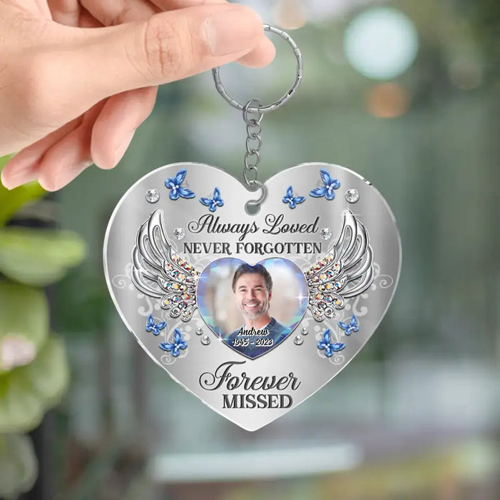Personalized Memorial Photo Heart Acrylic Keychain - Memorial Gift Idea For Family Member - Always Loved Never Forgotten Forever Missed