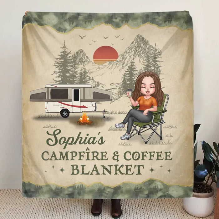 Personalized Camping Fleece Throw Blanket & Quilt - Gift Idea For Camping Lover - My Campfire & Coffee Blanket