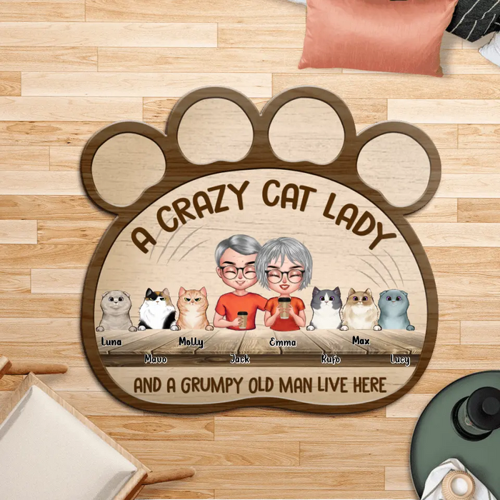 Personalized A Crazy Cat Lady Paw Area Rug - Gift For Couple and Cat Lovers With Up To 6 Cats - Cat Crazy Cat Lady and A Grumpy Old Man Live Here