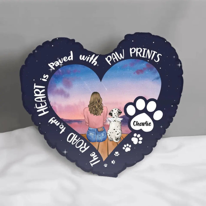 Personalized Dog Mom Pillow - Up to 2 Dogs - Gift Idea For Dog Lover - The Road To My Heart Is Paved With Paw Prints