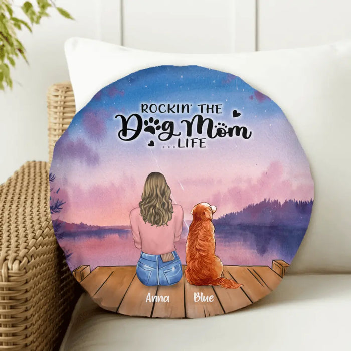 Personalized Dog Mom Round Pillow - Up to 6 Dogs - Gift Idea For Dog Lover - Rockin' The Dog Mom Life