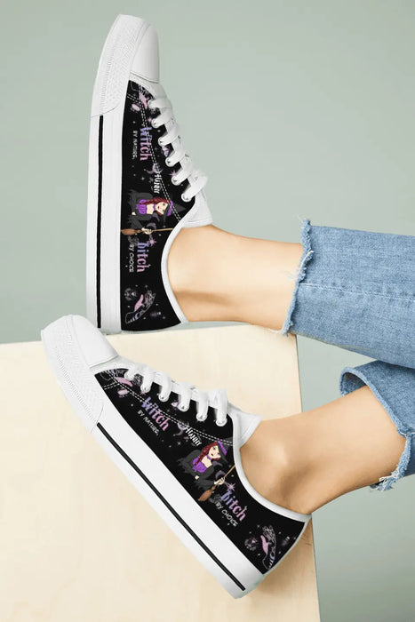 Personalized Witch Canvas Low Top Sneakers - Gift for Halloween - Witch by nature Bitch by choice Sneaker