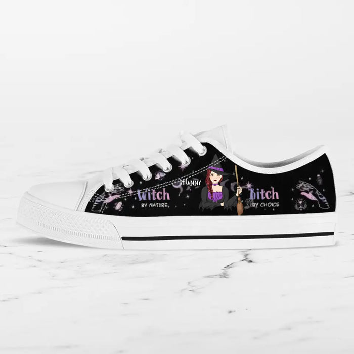 Personalized Witch Canvas Low Top Sneakers - Gift for Halloween - Witch by nature Bitch by choice Sneaker