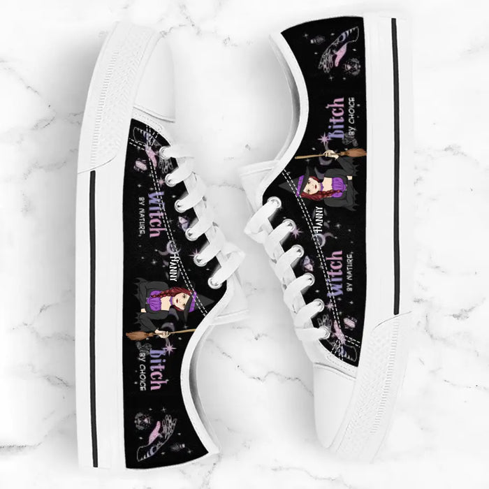 Personalized Witch Canvas Low Top Sneakers - Gift for Halloween - Witch by nature Bitch by choice Sneaker