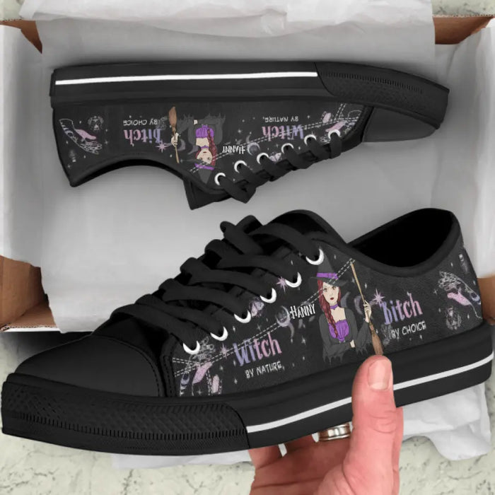 Personalized Witch Canvas Low Top Sneakers - Gift for Halloween - Witch by nature Bitch by choice Sneaker