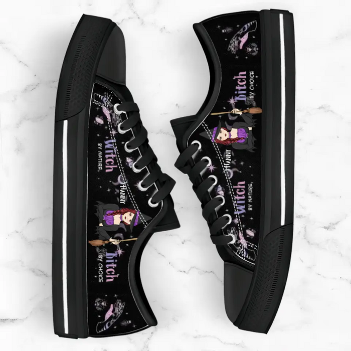 Personalized Witch Canvas Low Top Sneakers - Gift for Halloween - Witch by nature Bitch by choice Sneaker
