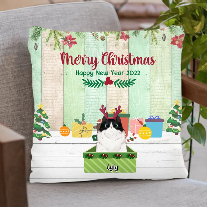 Personalized Cat Boxes Pillow Cover - Up to 3 Cats - Christmas Gift For Cat Lover - Merry Christmas