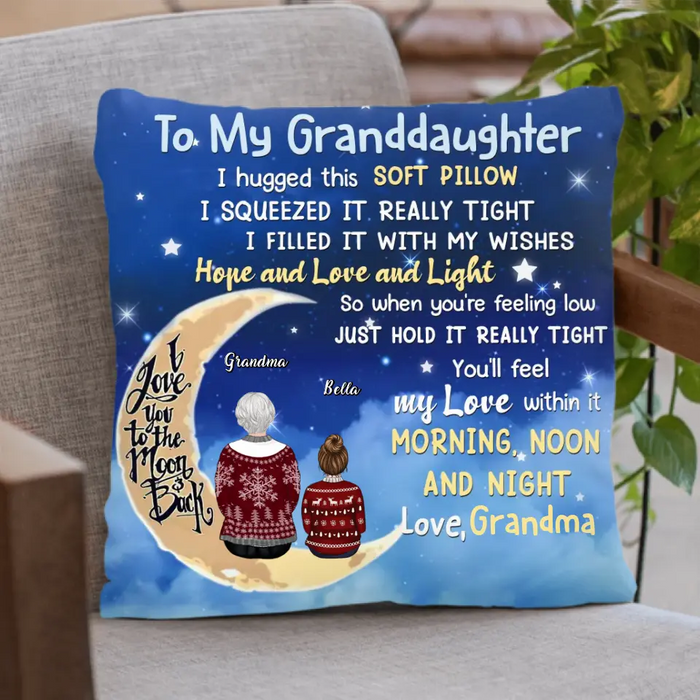 Personalized Grandma & Grandkids On Moon Pillow Cover - Grandma With Up To 4 Kids - To My Granddaughter, I Hugged This Soft Pillow