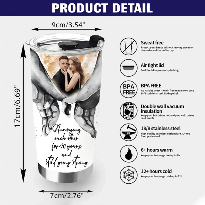Personalized Couple Photo Tumbler - Gift Idea For Couple/Her/Him - Annoying Each Other For 20 Years And Still Going Strong