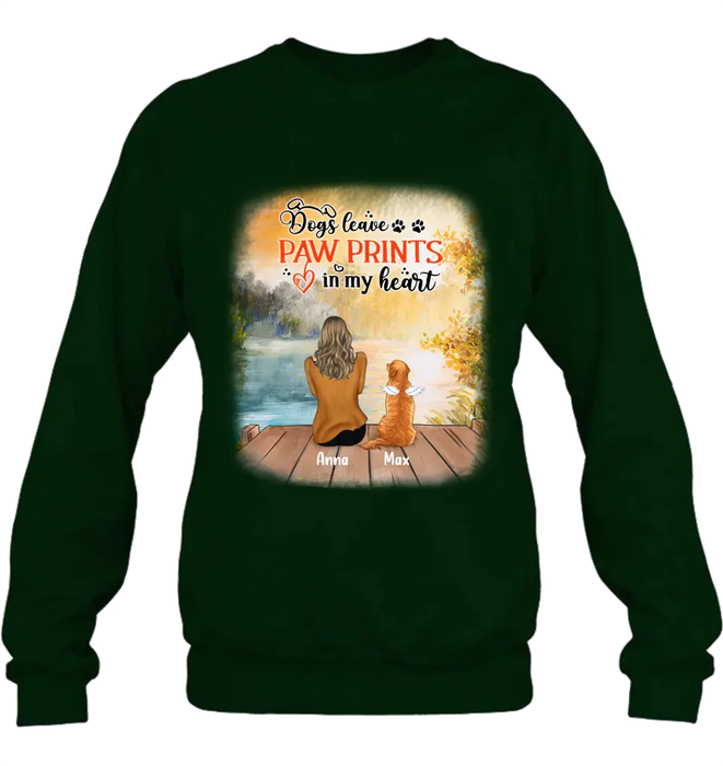 Personalized Dog Mom Shirt/Pullover Hoodie - Up to 5 Dogs - Gift Idea For Dog Lover - Dogs Leave Paw Prints In My Heart
