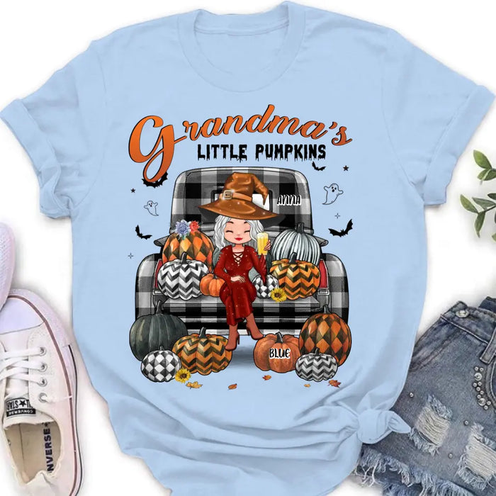 Personalized Grandma Shirt/Hoodie - Up to 10 Kids - Halloween Gift For Grandma - Grandma's Little Pumpkins