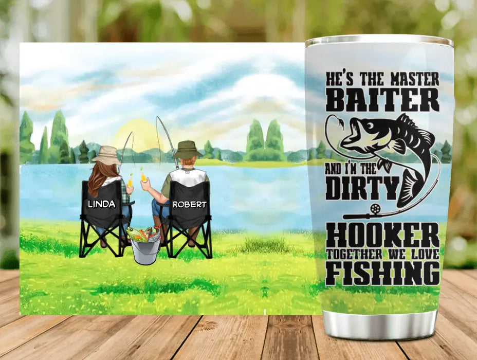 Personalized Fishing Couple Tumbler - Gift Idea for Couple - He's The Master Baiter