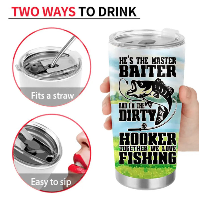 Personalized Fishing Couple Tumbler - Gift Idea for Couple - He's The Master Baiter