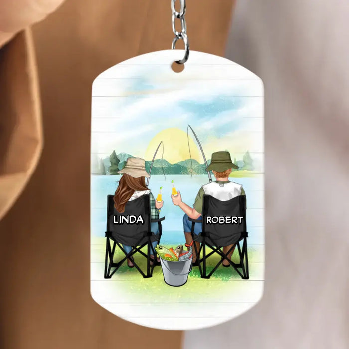 Personalized Fishing Couple Aluminum Keychain - Gift Idea For Him/Husband - I Just Want To Drink Beer