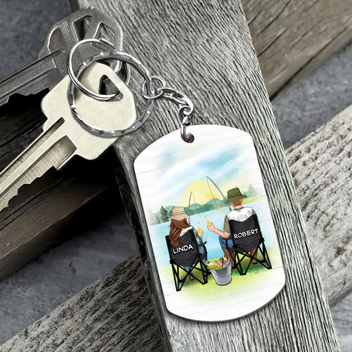 Personalized Fishing Couple Aluminum Keychain - Gift Idea For Him/Husband - I Just Want To Drink Beer