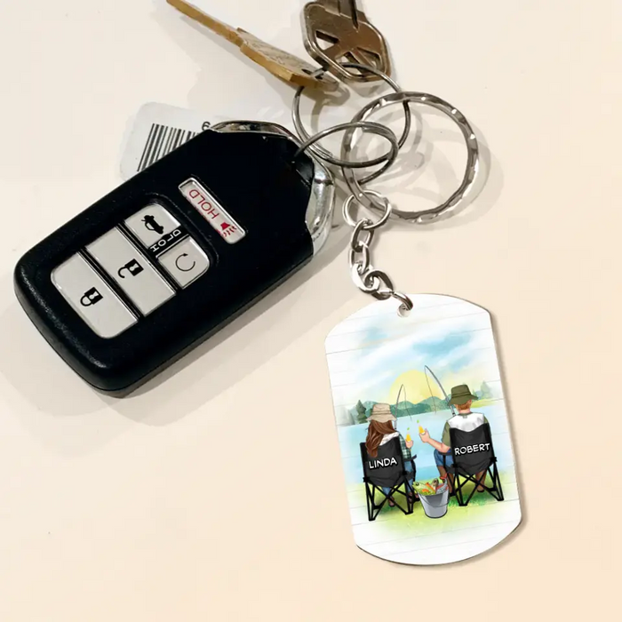 Personalized Fishing Couple Aluminum Keychain - Gift Idea For Him/Husband - I Just Want To Drink Beer