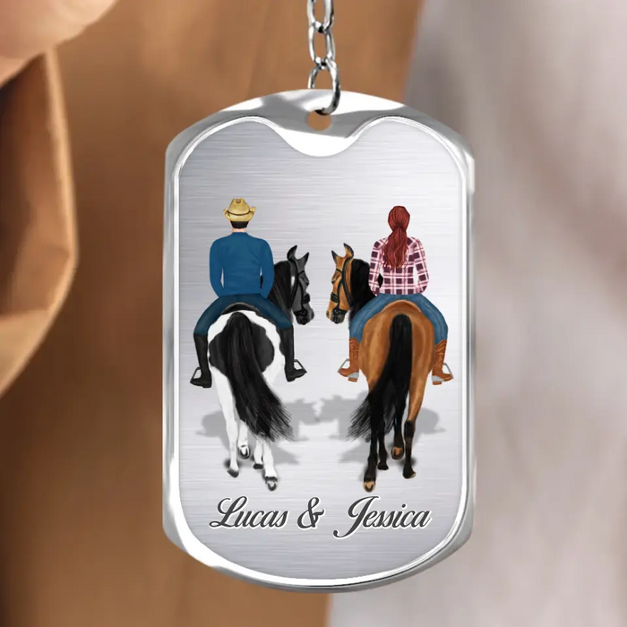 Personalized Couple Riding Horses Aluminum Keychain - Best Gift For Couple, Horse Lover - Couples Who Ride Together Stay Together