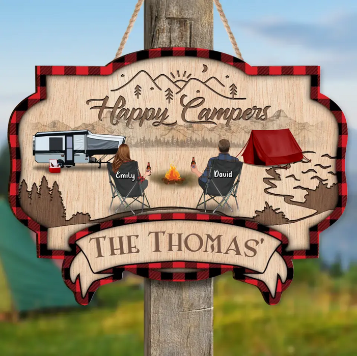 Personalized Camping Family Wooden Sign - Couple with Up to 2 Kids & 3 Pets - Making Memories One Campsite At A Time
