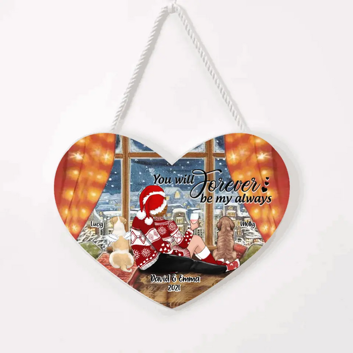 Personalized Hugging Couple Xmas Heart Wall Art - Couple With Up to 2 Pets - Best Gift For Christmas - You Will Forever Be My Always - EWFNOK