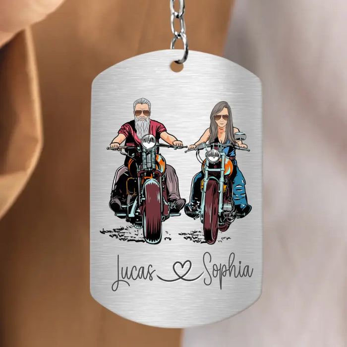 Personalized Riding Couple Aluminum Keychain - Gift Idea For Couple/Her/Him - Keys To My Awesome Bike