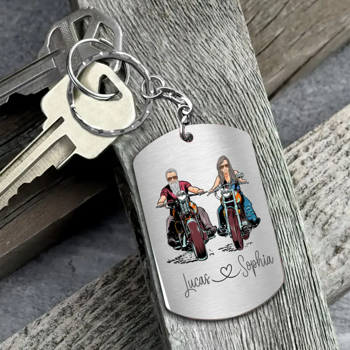 Personalized Riding Couple Aluminum Keychain - Gift Idea For Couple/Her/Him - Keys To My Awesome Bike