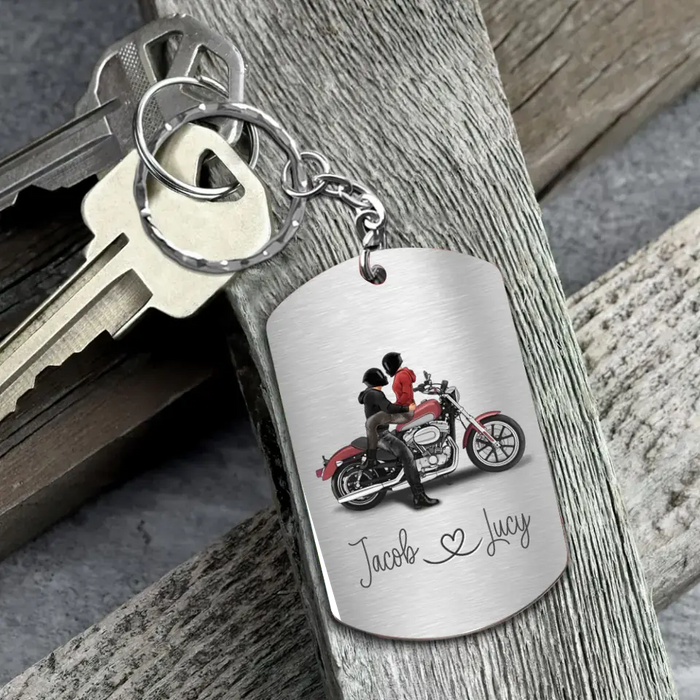 Personalized Riding Couple Aluminum Keychain - Gift Idea For Couple/Her/Him - Ride Safe Handsome
