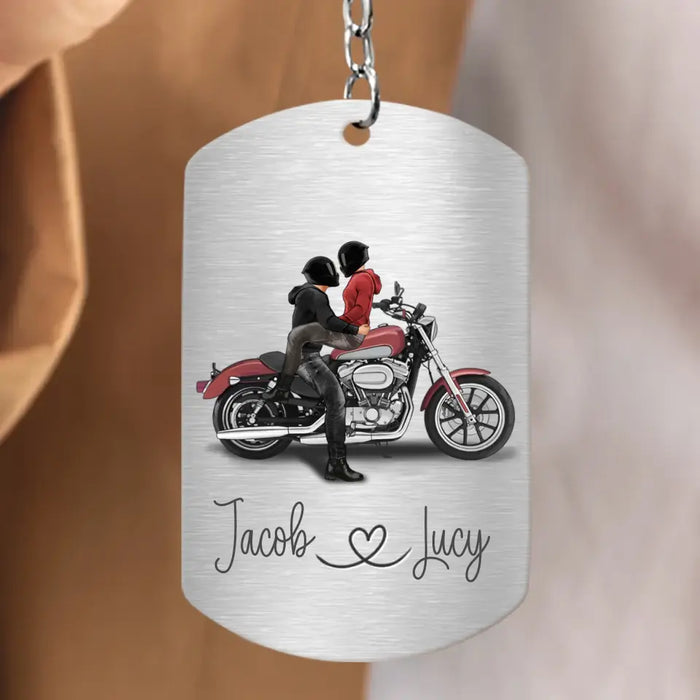 Personalized Riding Couple Aluminum Keychain - Gift Idea For Couple/Her/Him - Ride Safe Handsome