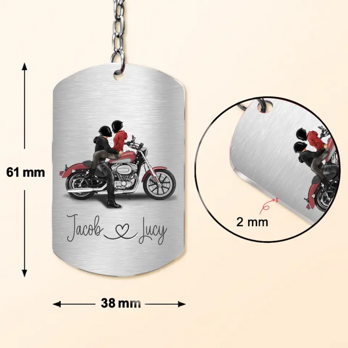 Personalized Riding Couple Aluminum Keychain - Gift Idea For Couple/Her/Him - Ride Safe Handsome