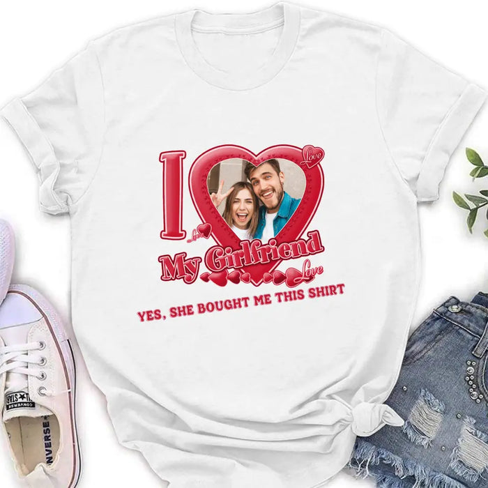 Personalized Couple T-Shirt/Long Sleeve/Sweatshirt/Hoodie - Upload Photo -  Gift Idea For Couple/Her/Valentine's Day - I Love My Girlfriend