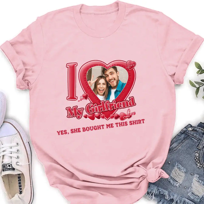Personalized Couple T-Shirt/Long Sleeve/Sweatshirt/Hoodie - Upload Photo -  Gift Idea For Couple/Her/Valentine's Day - I Love My Girlfriend