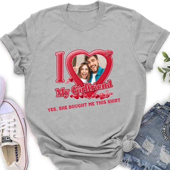 Personalized Couple T-Shirt/Long Sleeve/Sweatshirt/Hoodie - Upload Photo -  Gift Idea For Couple/Her/Valentine's Day - I Love My Girlfriend