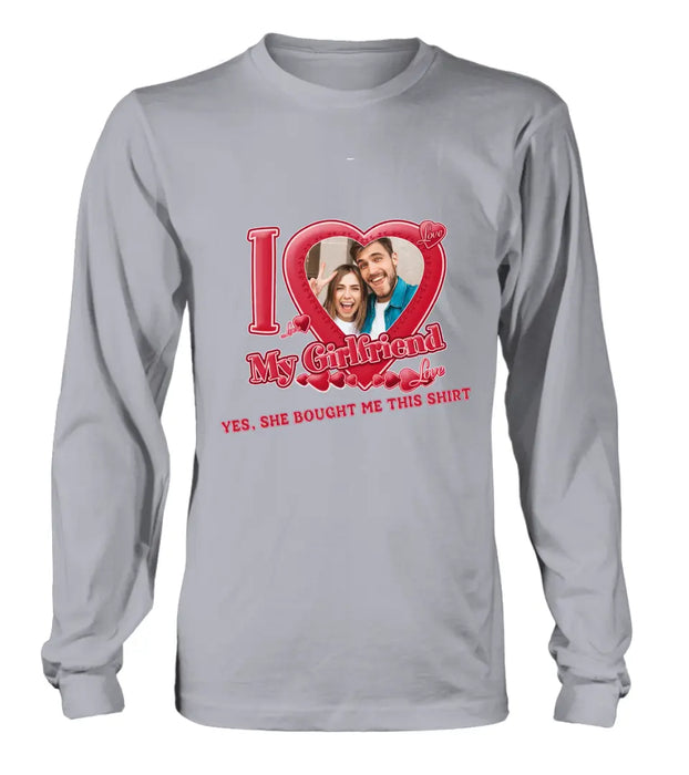 Personalized Couple T-Shirt/Long Sleeve/Sweatshirt/Hoodie - Upload Photo -  Gift Idea For Couple/Her/Valentine's Day - I Love My Girlfriend