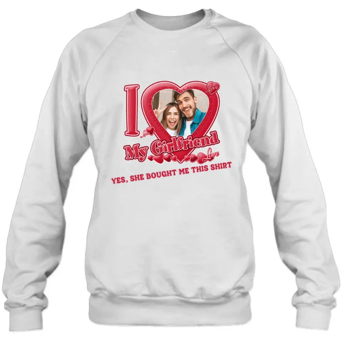 Personalized Couple T-Shirt/Long Sleeve/Sweatshirt/Hoodie - Upload Photo -  Gift Idea For Couple/Her/Valentine's Day - I Love My Girlfriend