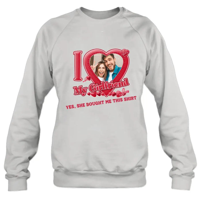 Personalized Couple T-Shirt/Long Sleeve/Sweatshirt/Hoodie - Upload Photo -  Gift Idea For Couple/Her/Valentine's Day - I Love My Girlfriend