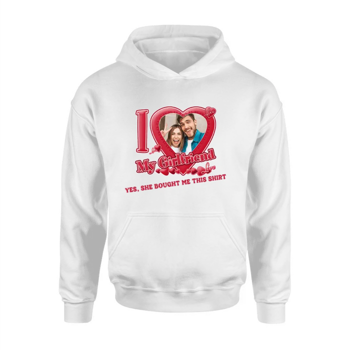 Personalized Couple T-Shirt/Long Sleeve/Sweatshirt/Hoodie - Upload Photo -  Gift Idea For Couple/Her/Valentine's Day - I Love My Girlfriend
