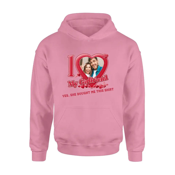 Personalized Couple T-Shirt/Long Sleeve/Sweatshirt/Hoodie - Upload Photo -  Gift Idea For Couple/Her/Valentine's Day - I Love My Girlfriend